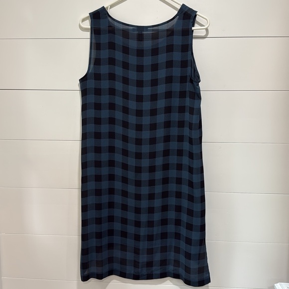 Eileen Fisher 100% Silk Blue Black Buffalo Plaid Sleeveless Tunic Tank Top XS - Picture 6 of 8